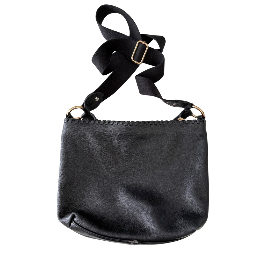Tommy Bahama Black Leather Crossbody Bag Zip Pocket Adjustable Strap - Picture 2 of 7